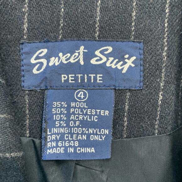 Vintage 80s Sweet Suit Petite Navy Pinstripe Wool Blend Blazer Jacket Size 4 - Picture 9 of 10